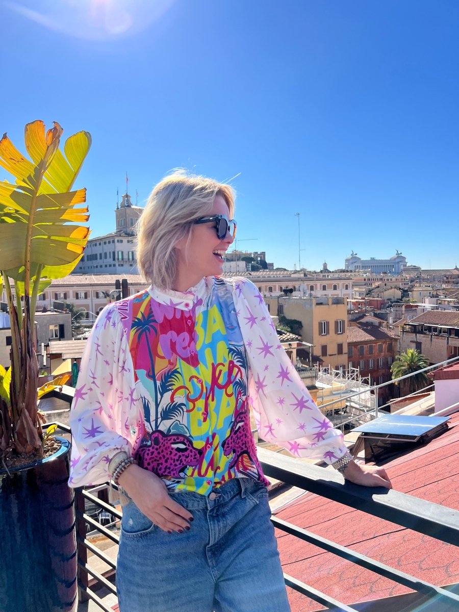 Blouse Purple Panter Summertime Multiflower - Mooniq - Blouse