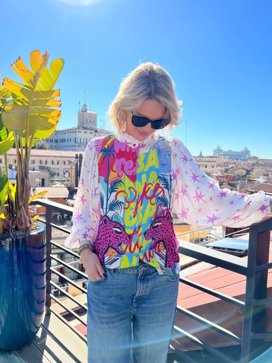 Bluse Purple Panter Summertime Multiflower - miss goodlife - Mooniq - Blouse