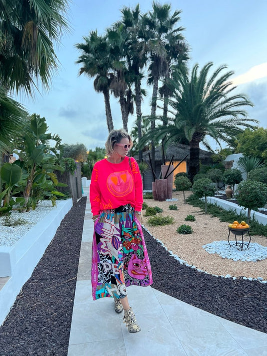 miss goodlife Viskose-Satin Maxi-Rock Love Vibe Cats - Mooniq - Rock
