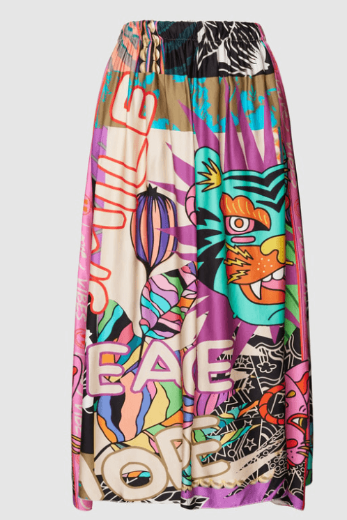 miss goodlife Viskose-Satin Maxi-Rock Love Vibe Cats - Mooniq - Rock