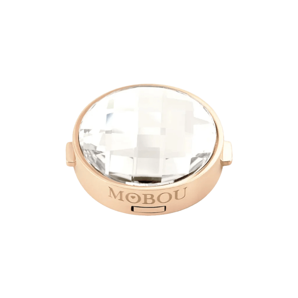 MOBOU KNOPFSCHMUCK "NICOLE" Roségold, Swarovski-Stein: Weiß - Mooniq - Knopfschmuck