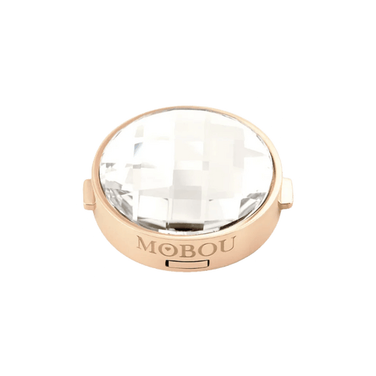 MOBOU KNOPFSCHMUCK "NICOLE" Roségold, Swarovski-Stein: Weiß - Mooniq - Knopfschmuck