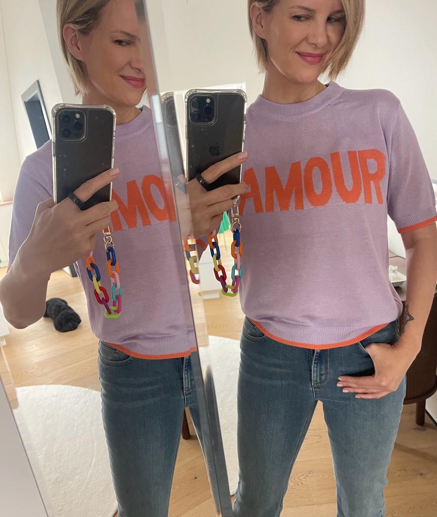 Stylischer Kurzarm-Pulli mit Amour Aufschrift - Mooniq - Pullover